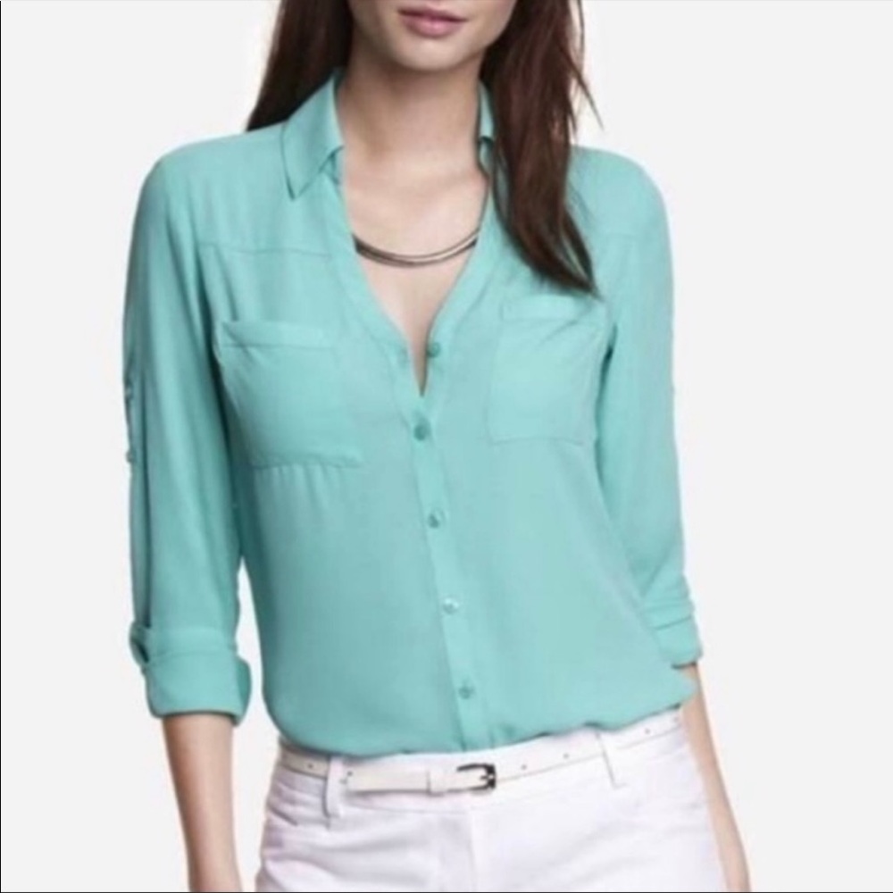 Express Cayman Blue Convertible Sleeve Portofino Shirt
